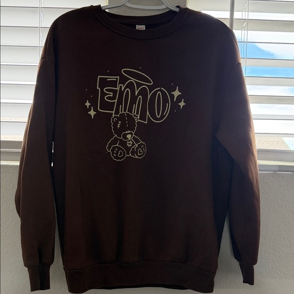 ROMWE Sweaters - ROMWE Emo Bear Graphic Crewneck Sweater